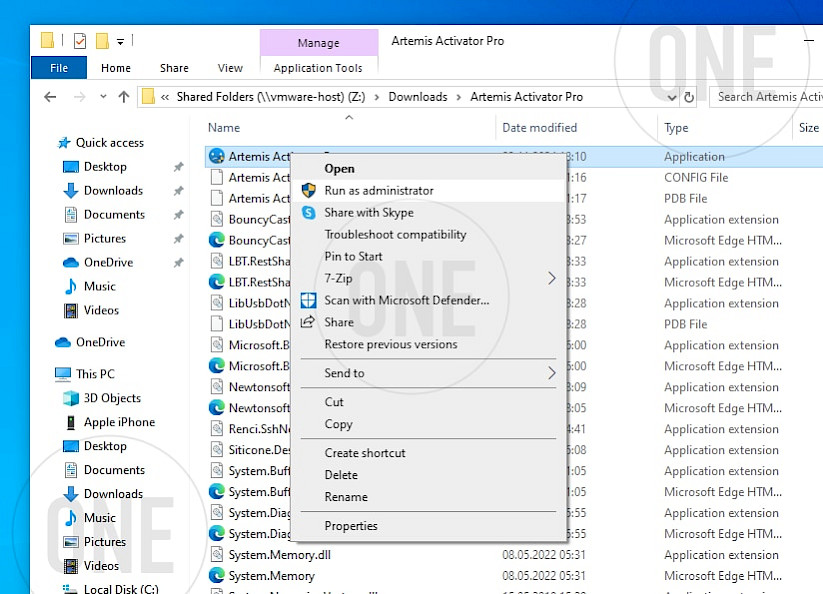 Artemis Activator Pro (run as administrator)