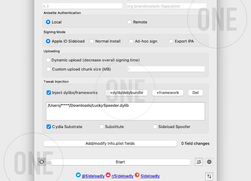 SideloadlyTweak Injection Settings