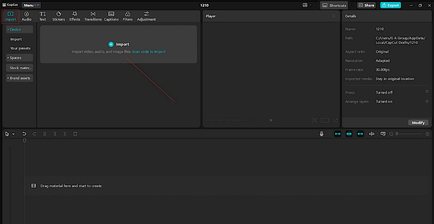 Drag and drop the files into the timeline