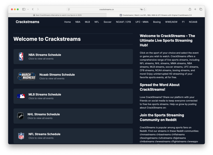 CrackStreams Website Live Sports Streaming