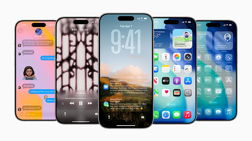 iOS 26 Beta presented on various iPhones.