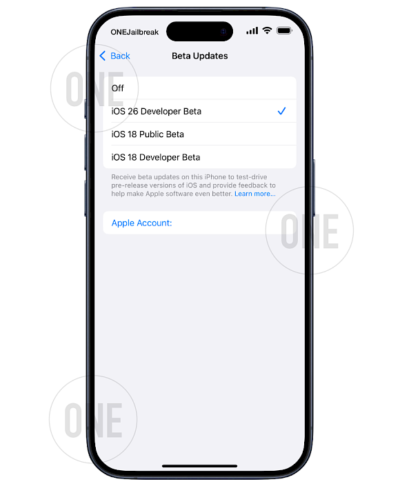 Select iOS 26 Beta for Beta Updates: